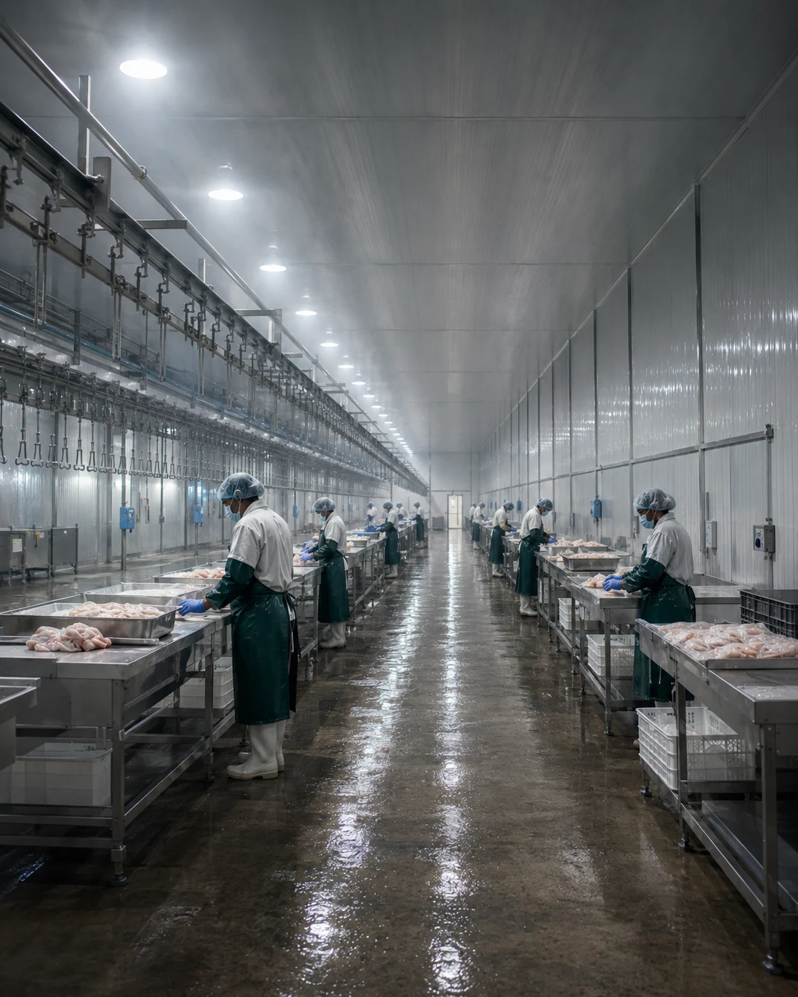 Illustrative poultry processing floor